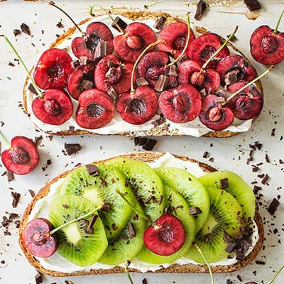 Fancy Cherry & Kiwi Toasts with Vegan Cream Cheese
