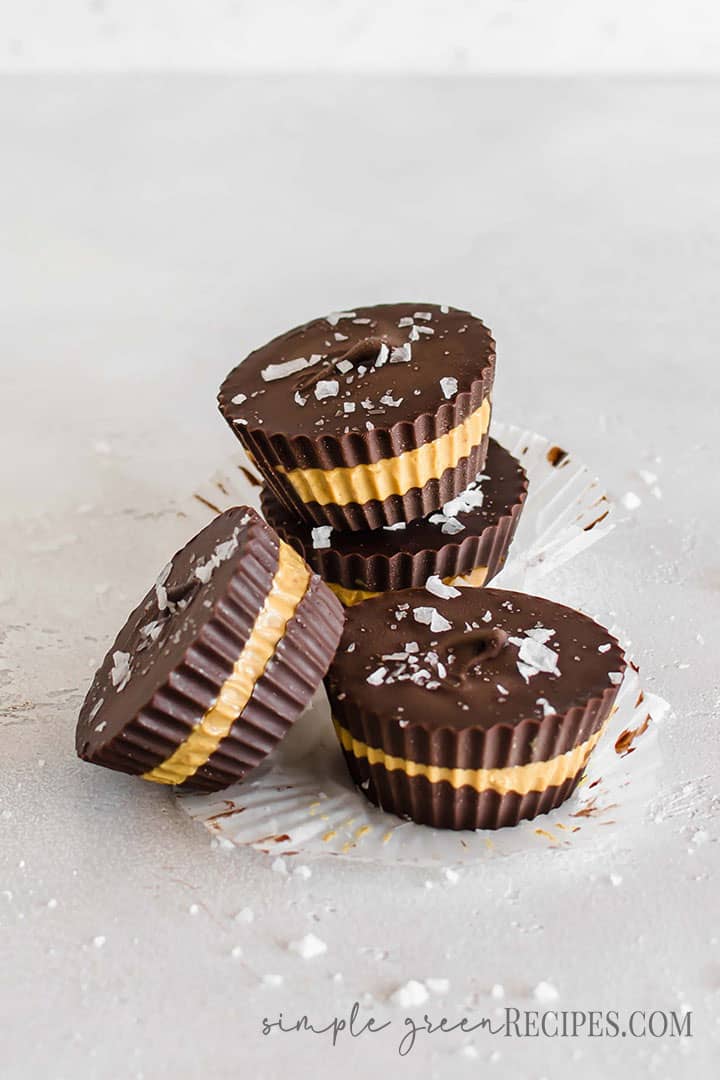 high-level shot of a stack of Chocolate Peanut Butter Cups