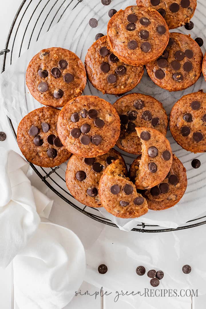 Over head shot of the Vegan Pumpkin Chocolate Chip Cookies on a cooling rack.