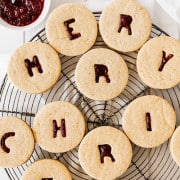Alphabet linzer cookies filled with raspberry jam