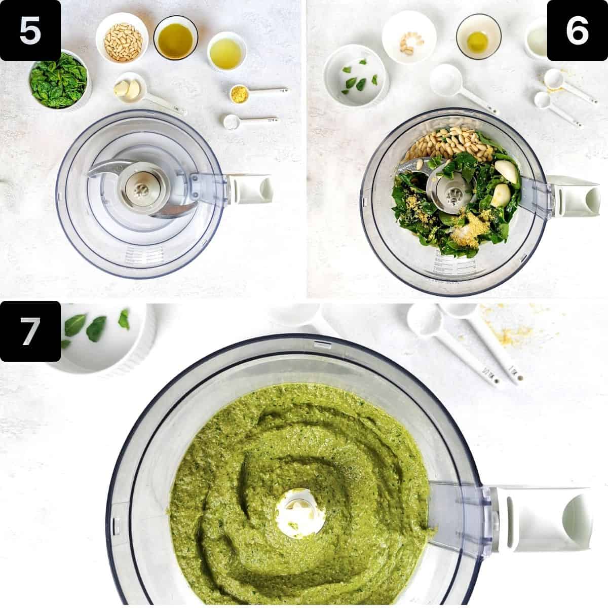 Step-by-step directions to make the pesto sauce.