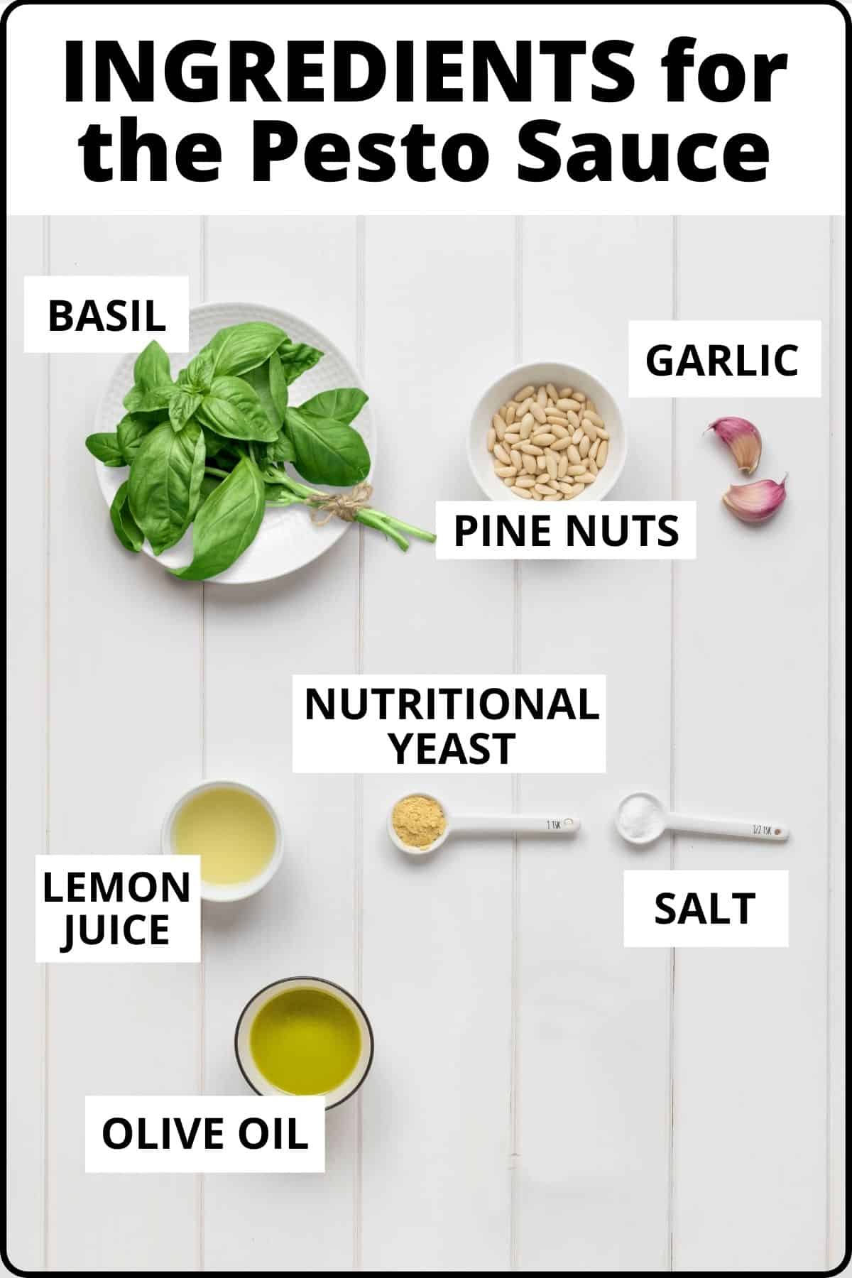 Ingredients to make the Vegan Pesto Sauce. Just a few basic ingredients and ready in 5 minutes!