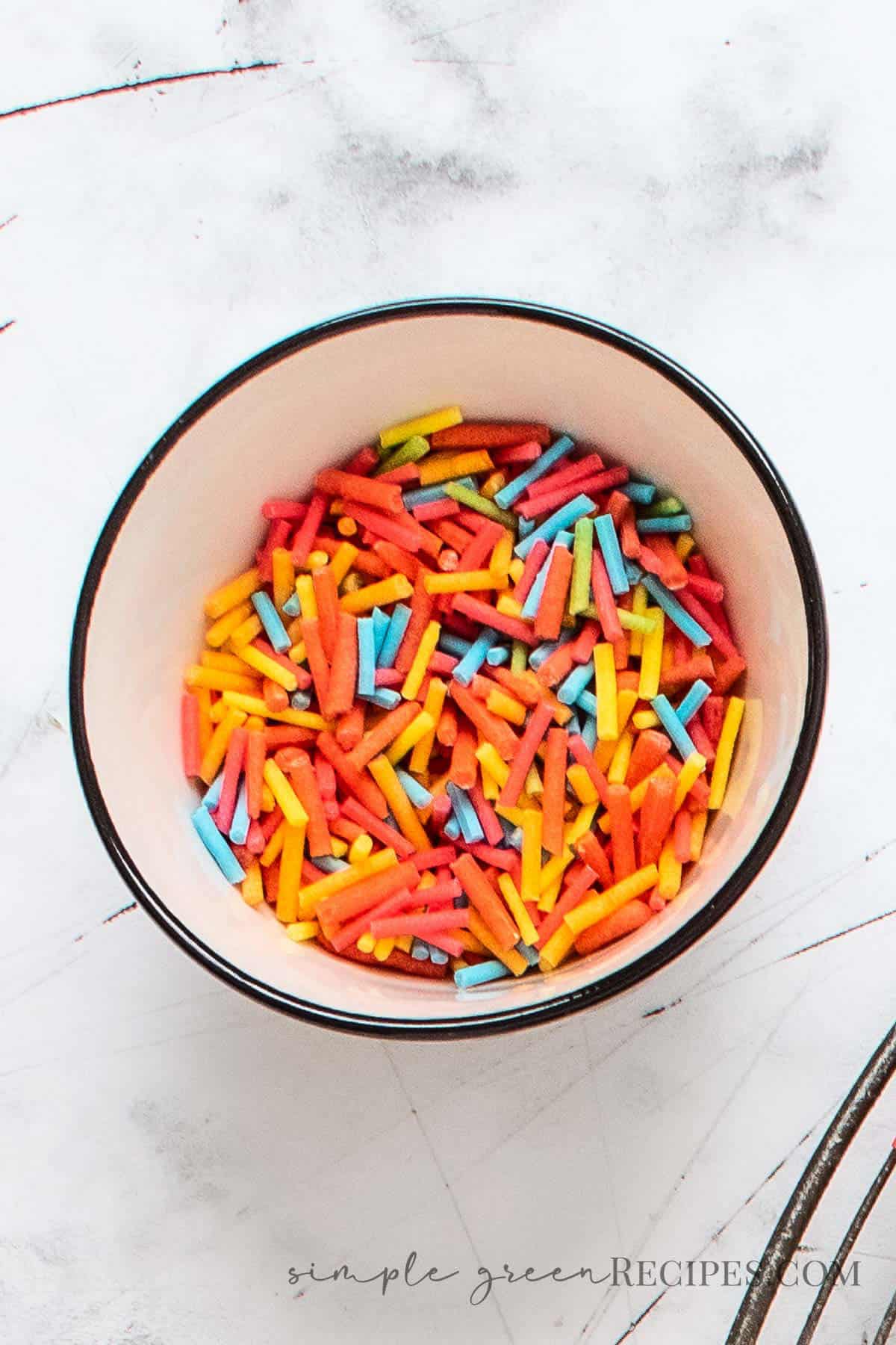 Bowl with colourful sprinkles.