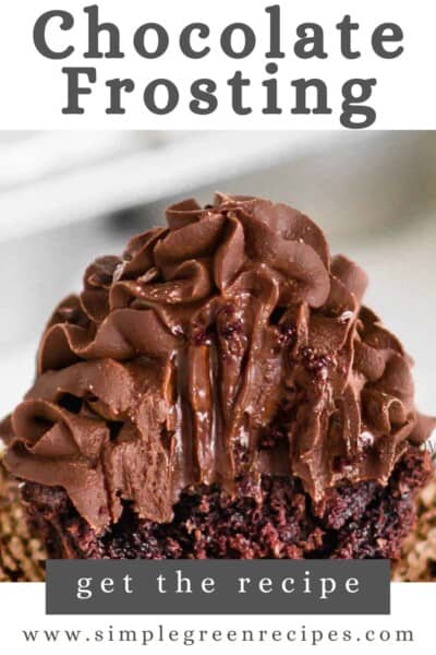cross-section of the chocolate frosting topping a chocolate muffin